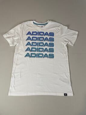 Adidas White Tee Blue Ombre Logo Youth XL (18/20) Everyday Essential